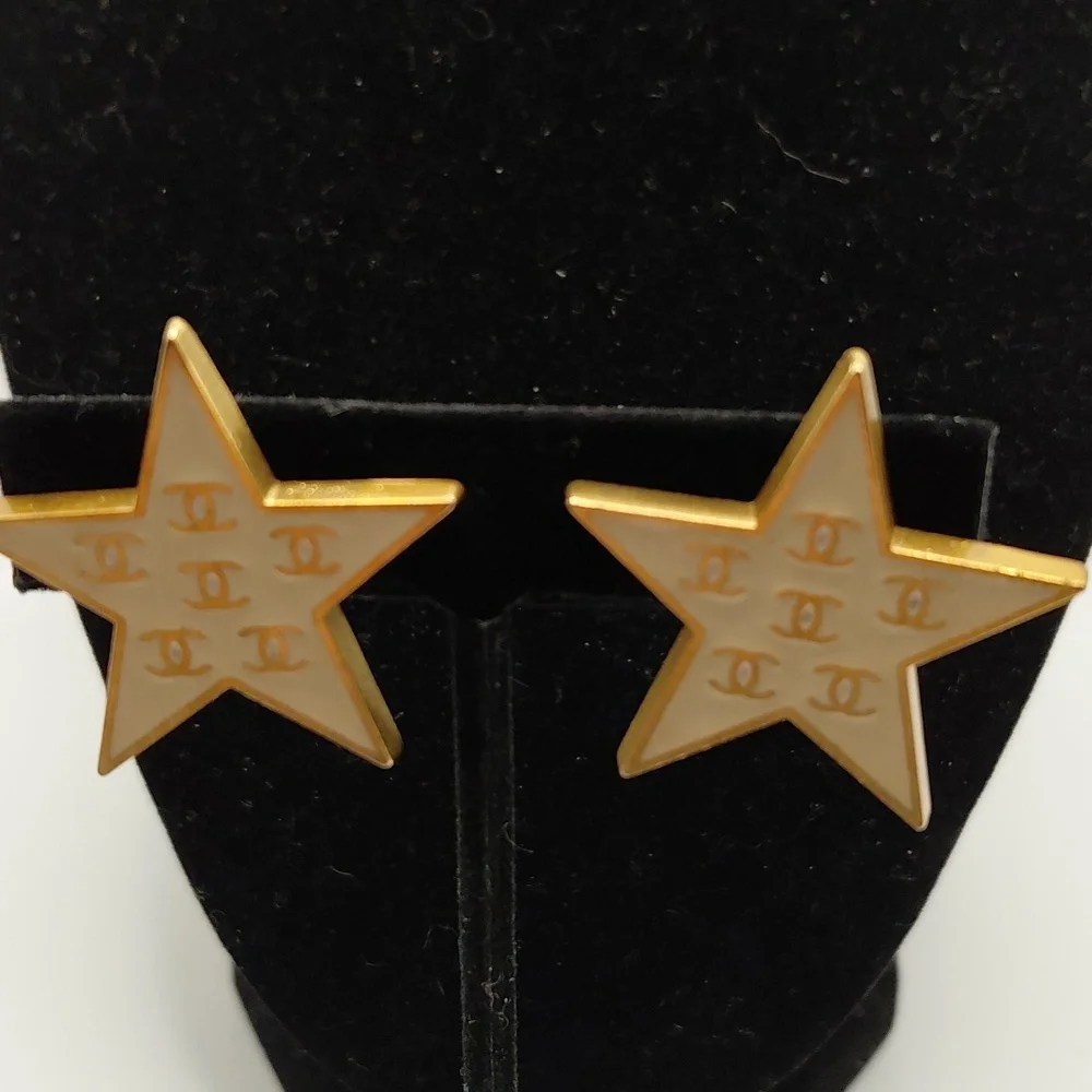 Chanel Star Coco Mark Earrings Clip-On White Gold